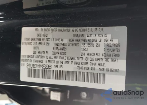 2021 Mazda Cx-30 2.5 Turbo Premium из США, поврежденный, VIN 3MVDMBDY4MM252966